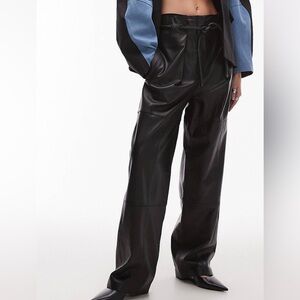 ASOS DESIGN deconstructed leather belted pants in black